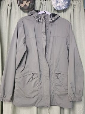 Duluth Light Gray Hooded Rain Jacket